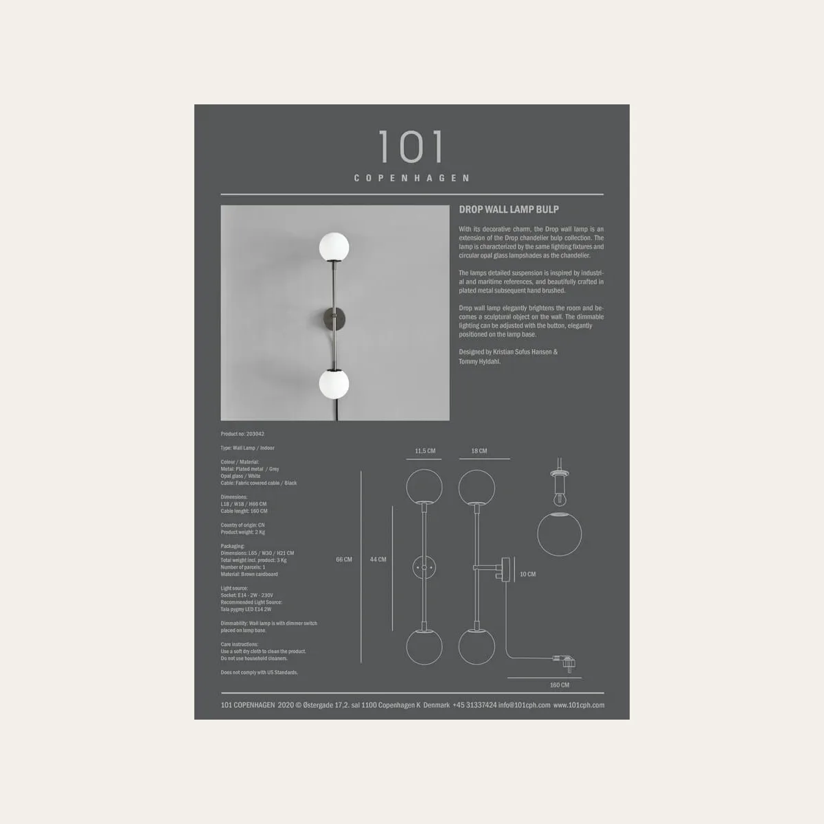 Настенный светильник 101 Copenhagen Drop Wall Lamp Bulp